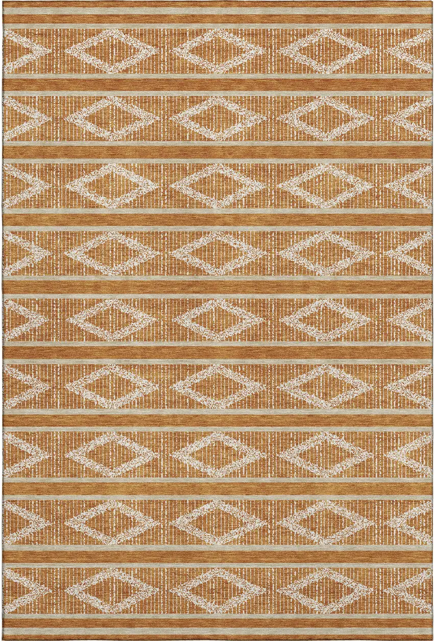 Rust And Ivory Geometric Washable Area Rug With UV Protection Photo 1