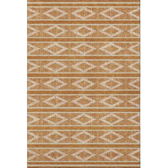 Rust And Ivory Geometric Washable Area Rug With UV Protection Photo 3