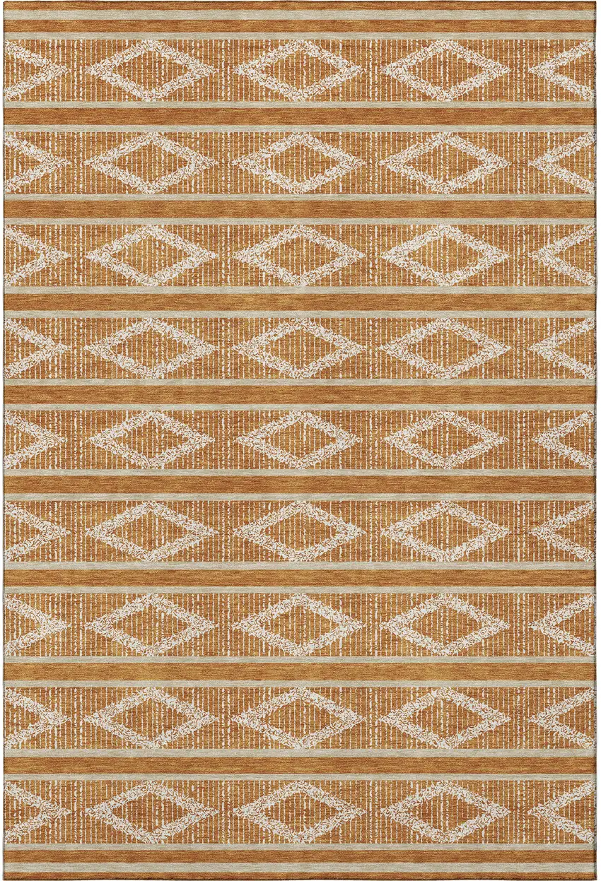 Rust And Ivory Geometric Washable Area Rug With UV Protection Photo 3
