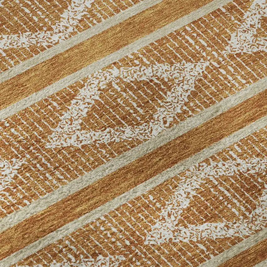 Rust And Ivory Geometric Washable Area Rug With UV Protection Photo 9