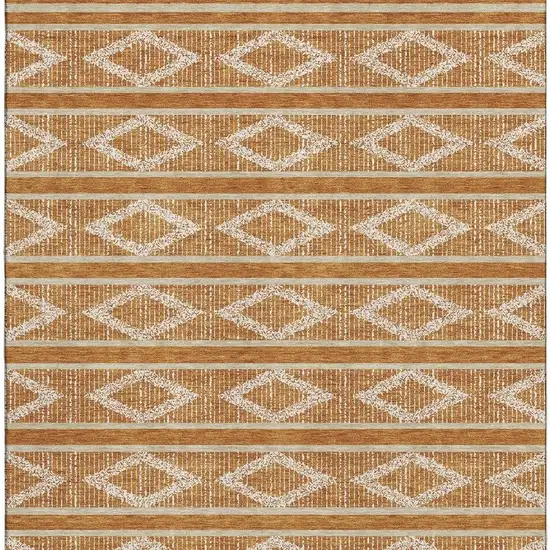 Rust And Ivory Geometric Washable Area Rug With UV Protection Photo 2