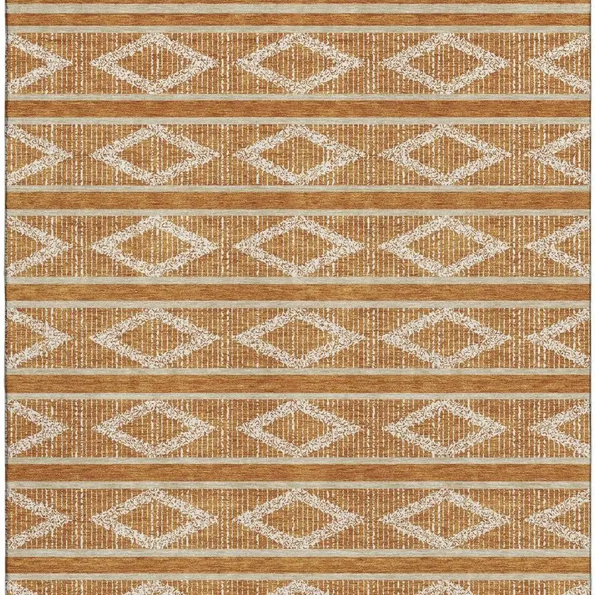 Rust And Ivory Geometric Washable Area Rug With UV Protection Photo 2