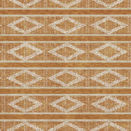 Rust And Ivory Geometric Washable Area Rug With UV Protection Photo 2