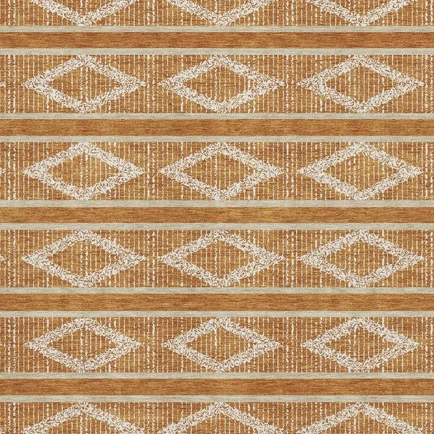 Rust And Ivory Geometric Washable Area Rug With UV Protection Photo 2
