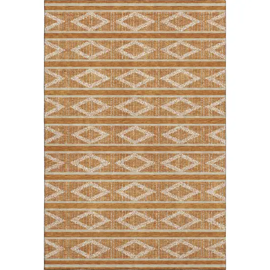 Rust And Ivory Geometric Washable Area Rug With UV Protection Photo 1