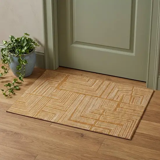 Rust And Ivory Geometric Washable Area Rug With UV Protection Photo 1