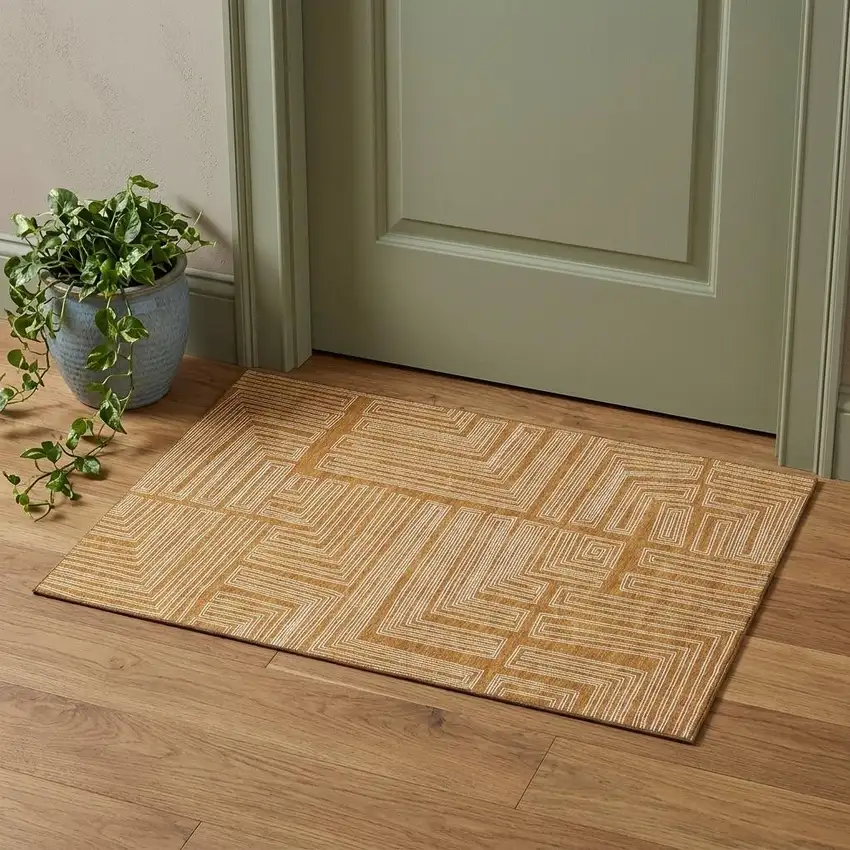 Rust And Ivory Geometric Washable Area Rug With UV Protection Photo 1