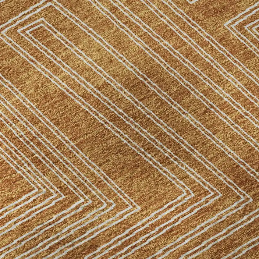 Rust And Ivory Geometric Washable Area Rug With UV Protection Photo 9