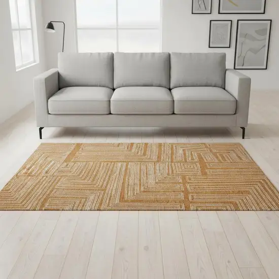 Rust And Ivory Geometric Washable Area Rug With UV Protection Photo 2