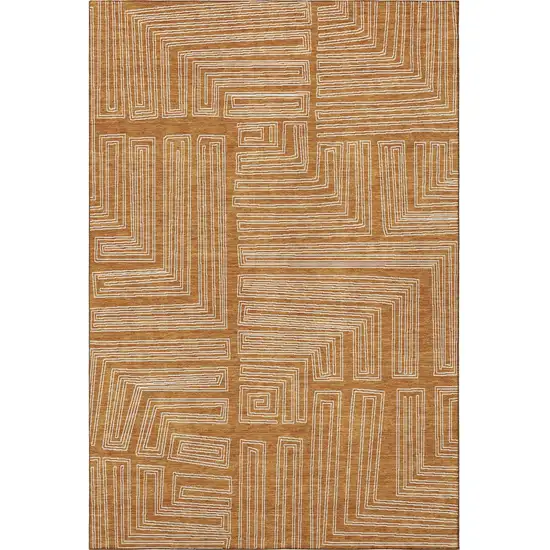 Rust And Ivory Geometric Washable Area Rug With UV Protection Photo 2