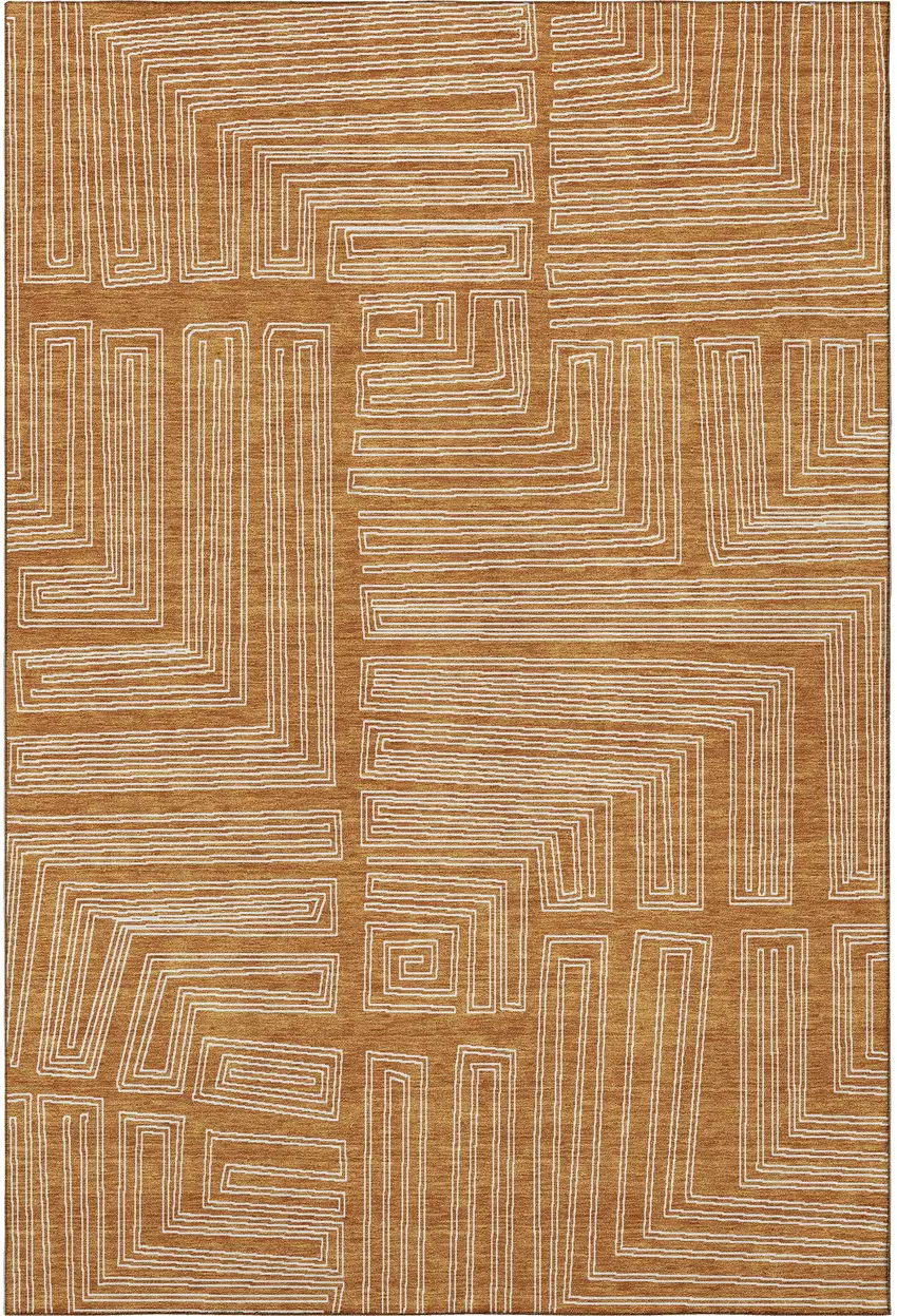 Rust And Ivory Geometric Washable Area Rug With UV Protection Photo 2