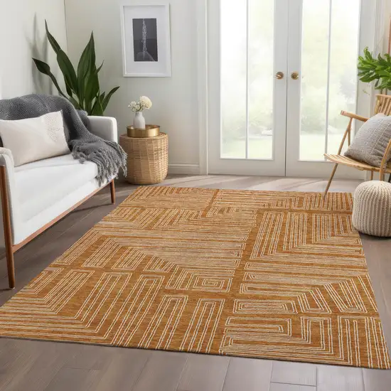 Rust And Ivory Geometric Washable Area Rug With UV Protection Photo 4