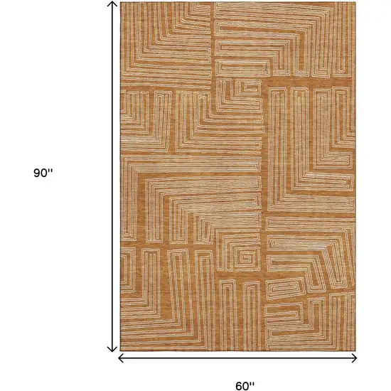 Rust And Ivory Geometric Washable Area Rug With UV Protection Photo 9