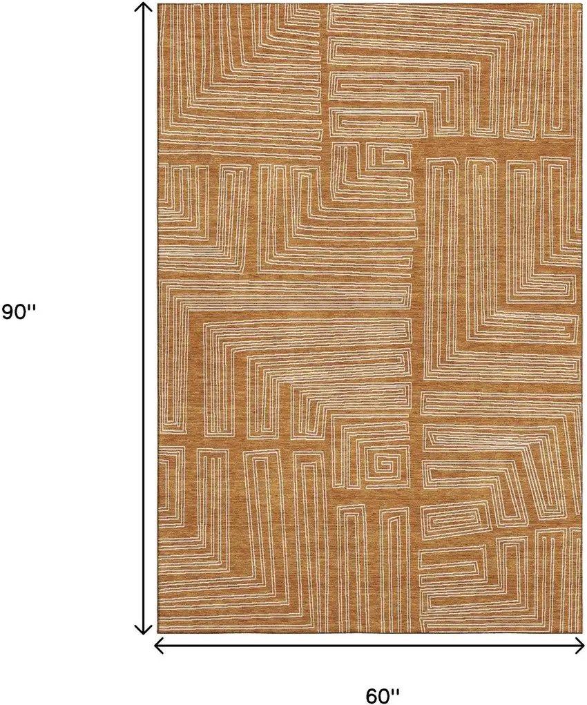 Rust And Ivory Geometric Washable Area Rug With UV Protection Photo 9