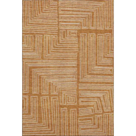 Rust And Ivory Geometric Washable Area Rug With UV Protection Photo 1