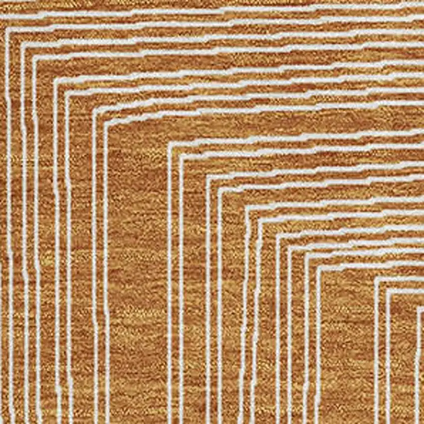 Rust And Ivory Geometric Washable Area Rug With UV Protection Photo 2