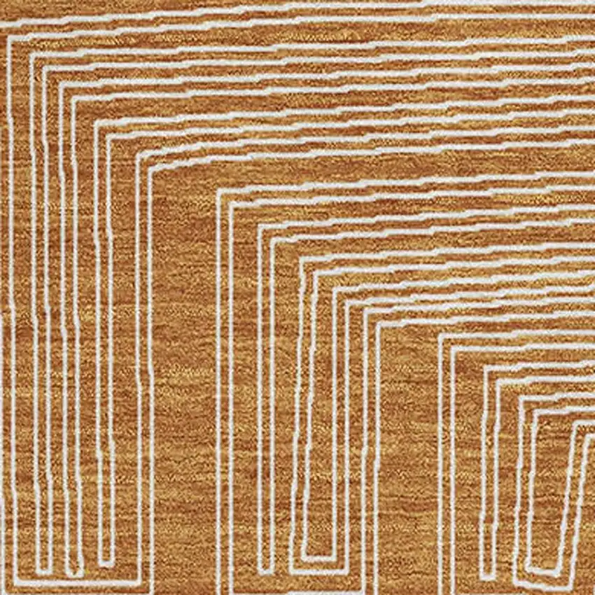 Rust And Ivory Geometric Washable Area Rug With UV Protection Photo 3