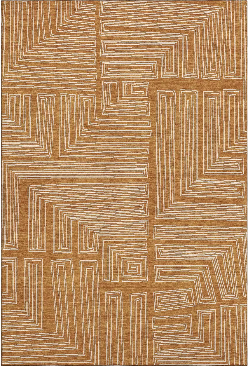 Rust And Ivory Geometric Washable Area Rug With UV Protection Photo 1