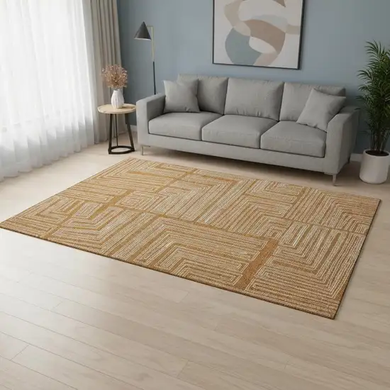 Rust And Ivory Geometric Washable Area Rug With UV Protection Photo 2