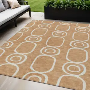 Photo of Rust And Ivory Geometric Washable Indoor Outdoor Area Rug