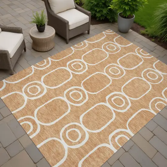 Rust And Ivory Geometric Washable Indoor Outdoor Area Rug Photo 7