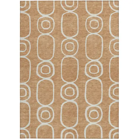 Rust And Ivory Geometric Washable Indoor Outdoor Area Rug Photo 4