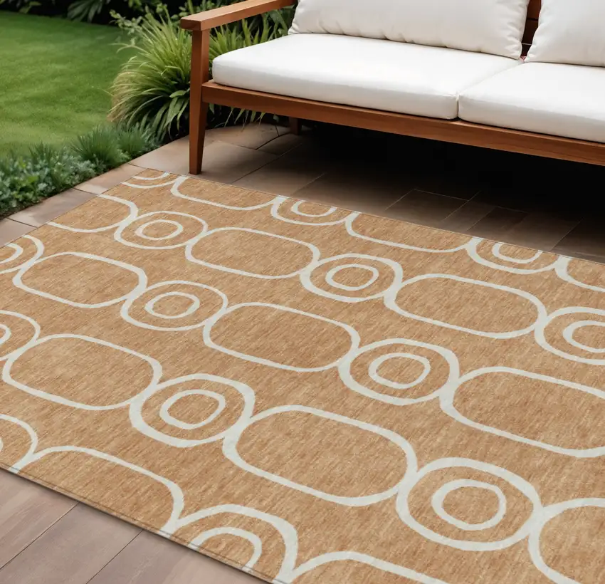 Rust And Ivory Geometric Washable Indoor Outdoor Area Rug Photo 1