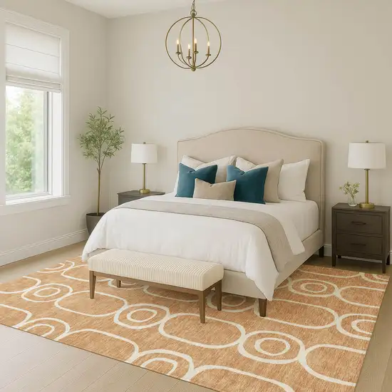 Rust And Ivory Geometric Washable Indoor Outdoor Area Rug Photo 7