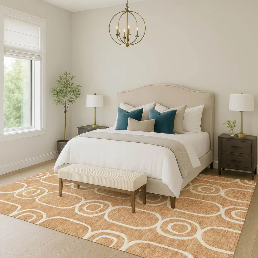 Rust And Ivory Geometric Washable Indoor Outdoor Area Rug Photo 7