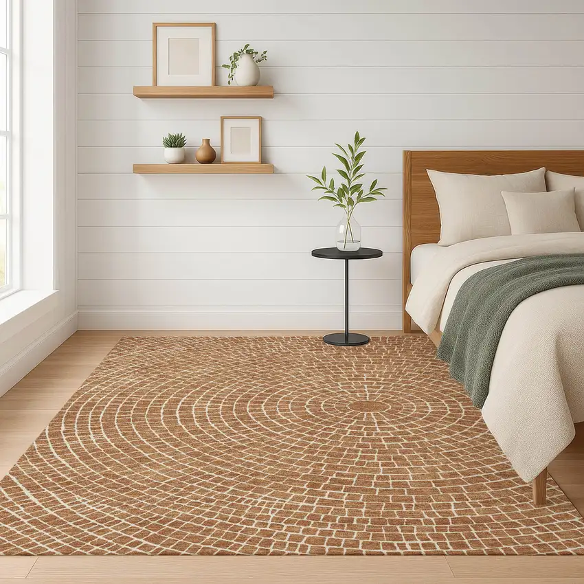 Rust And Ivory Geometric Washable Indoor Outdoor Area Rug Photo 6