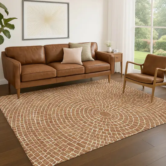 Rust And Ivory Geometric Washable Indoor Outdoor Area Rug Photo 5