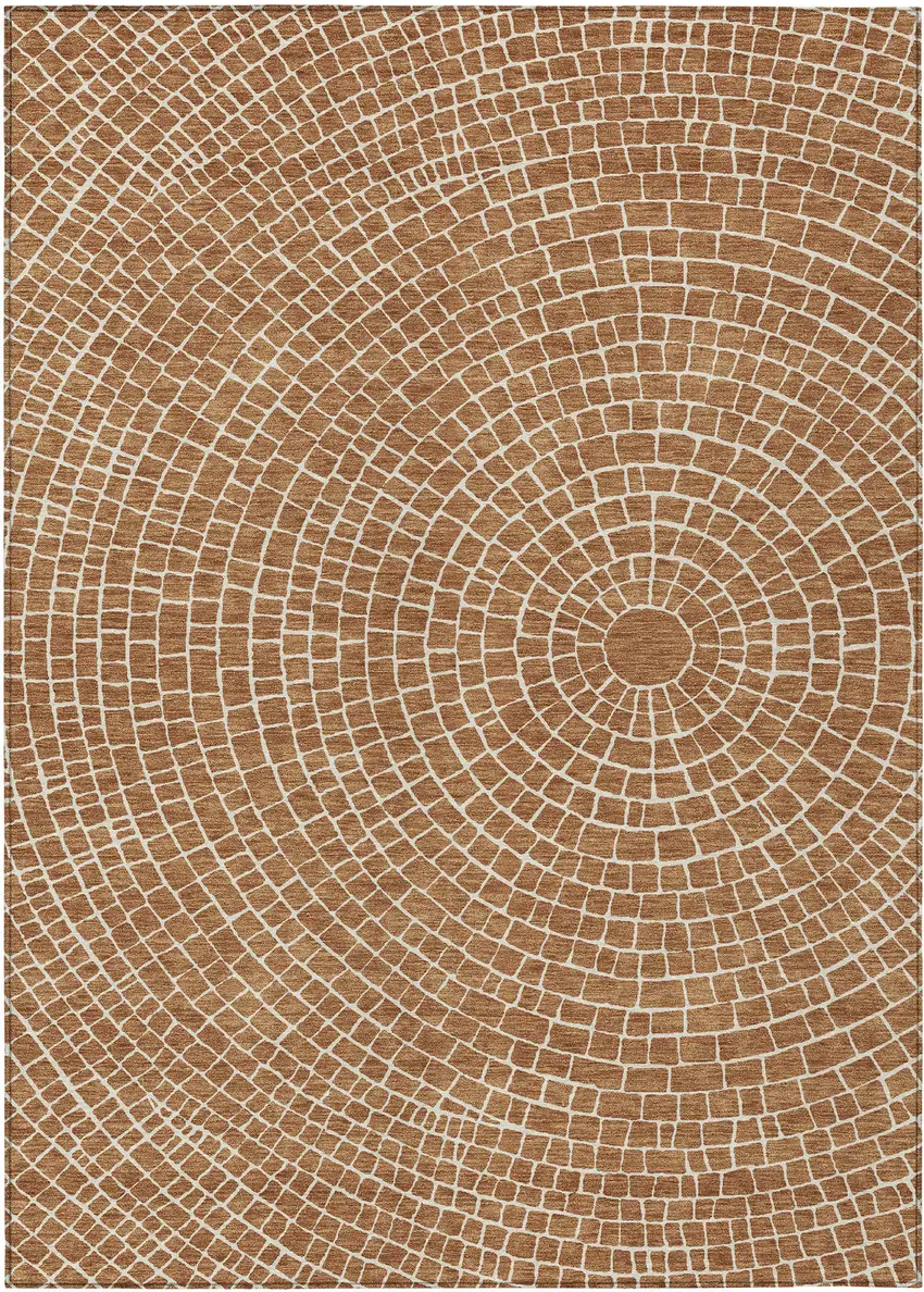 Rust And Ivory Geometric Washable Indoor Outdoor Area Rug Photo 1