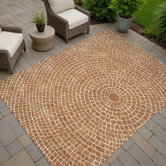 Rust And Ivory Geometric Washable Indoor Outdoor Area Rug Photo 7