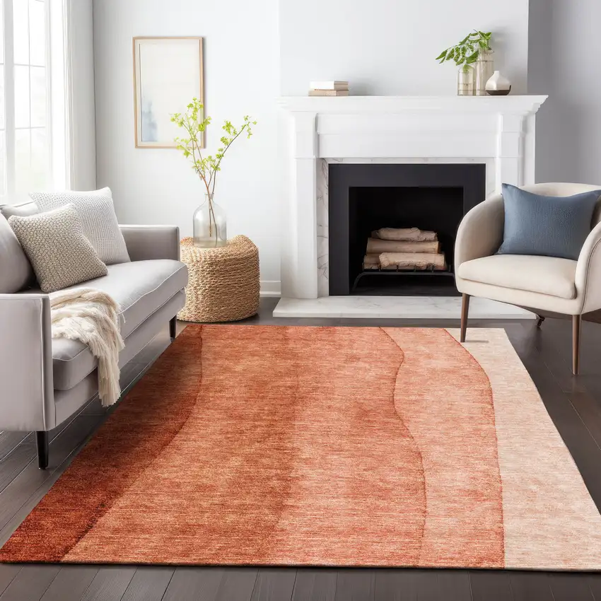 Rust And Ivory Ombre Washable Area Rug With UV Protection Photo 4