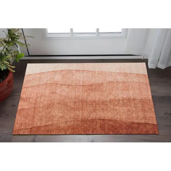 Rust And Ivory Ombre Washable Area Rug With UV Protection Photo 2