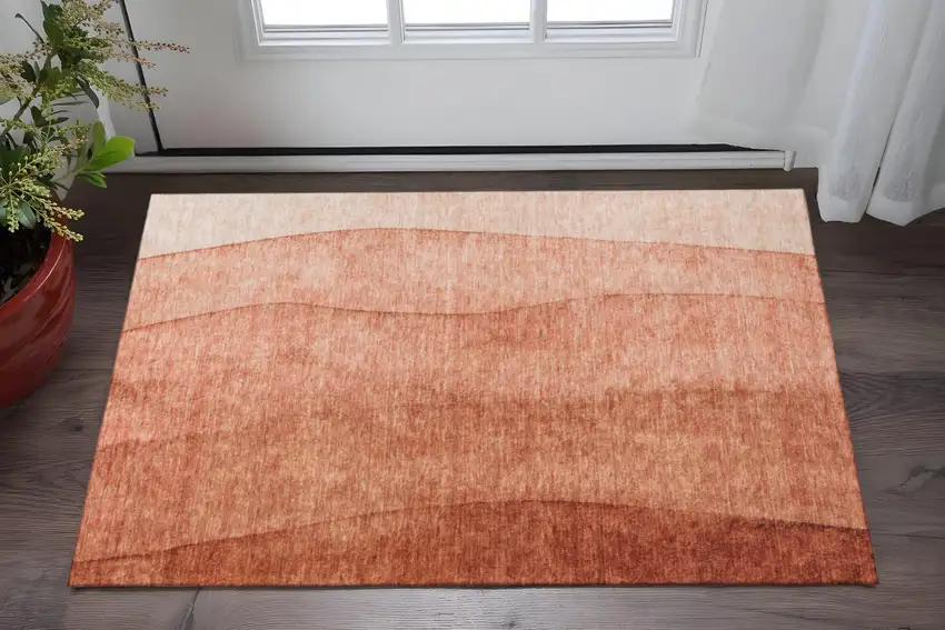 Rust And Ivory Ombre Washable Area Rug With UV Protection Photo 2