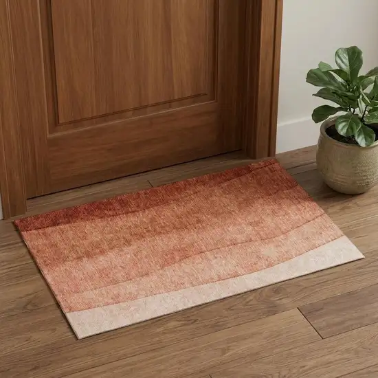Rust And Ivory Ombre Washable Area Rug With UV Protection Photo 1