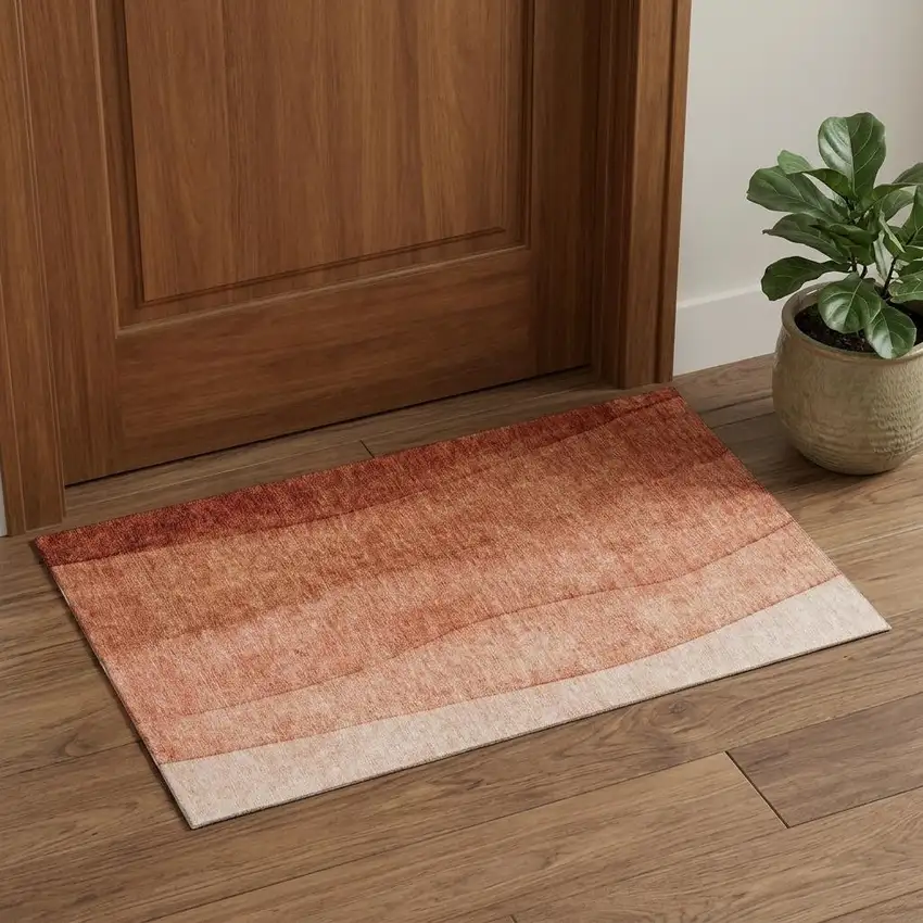 Rust And Ivory Ombre Washable Area Rug With UV Protection Photo 1