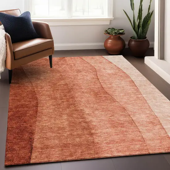 Rust And Ivory Ombre Washable Area Rug With UV Protection Photo 7