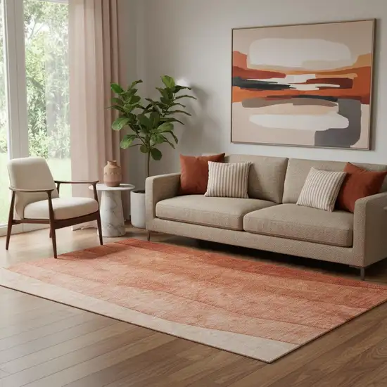 Rust And Ivory Ombre Washable Area Rug With UV Protection Photo 1