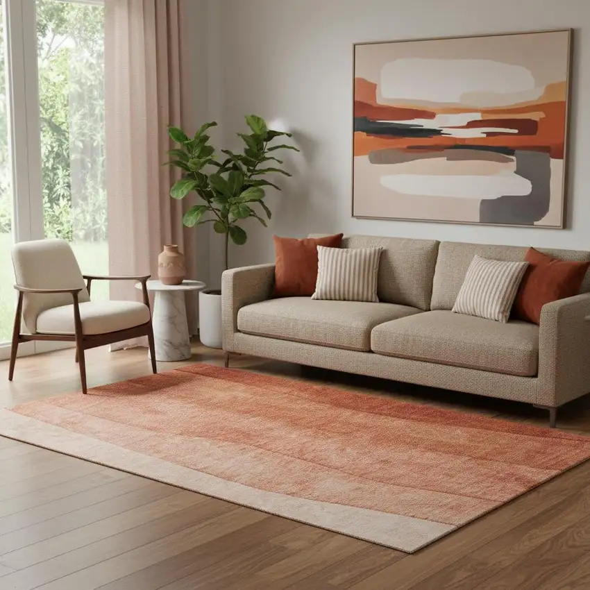 Rust And Ivory Ombre Washable Area Rug With UV Protection Photo 1