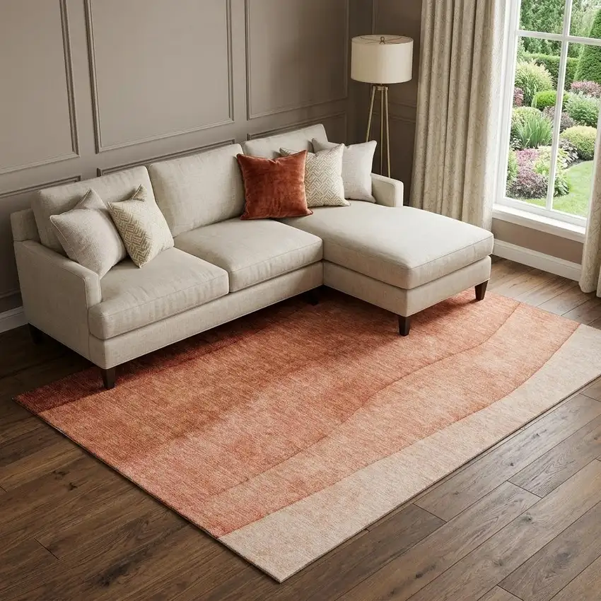 Rust And Ivory Ombre Washable Area Rug With UV Protection Photo 1