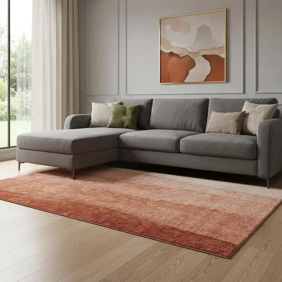 Rust And Ivory Ombre Washable Area Rug With UV Protection Photo 1