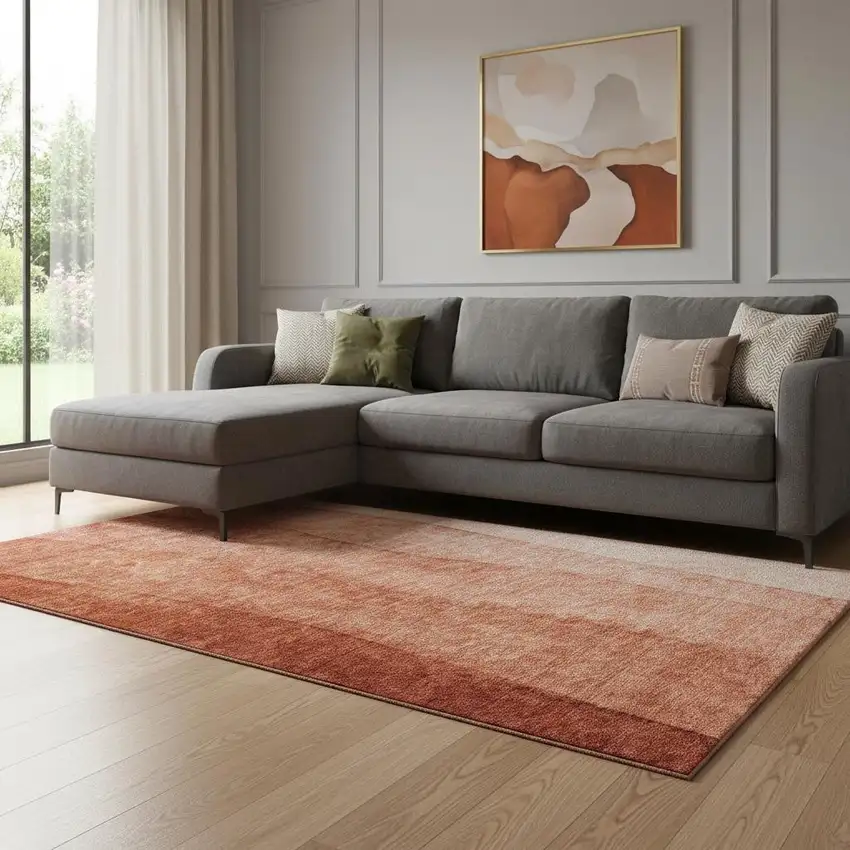 Rust And Ivory Ombre Washable Area Rug With UV Protection Photo 1