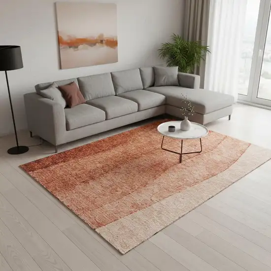 Rust And Ivory Ombre Washable Area Rug With UV Protection Photo 1