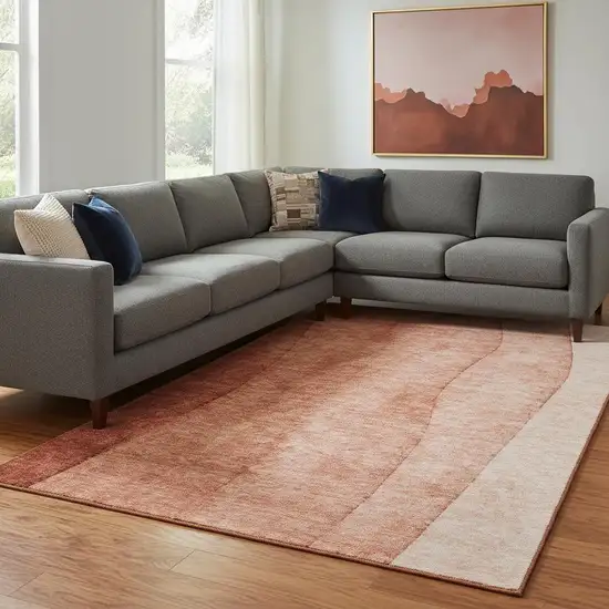 Rust And Ivory Ombre Washable Area Rug With UV Protection Photo 1