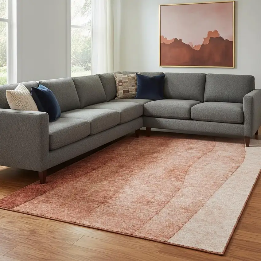 Rust And Ivory Ombre Washable Area Rug With UV Protection Photo 1