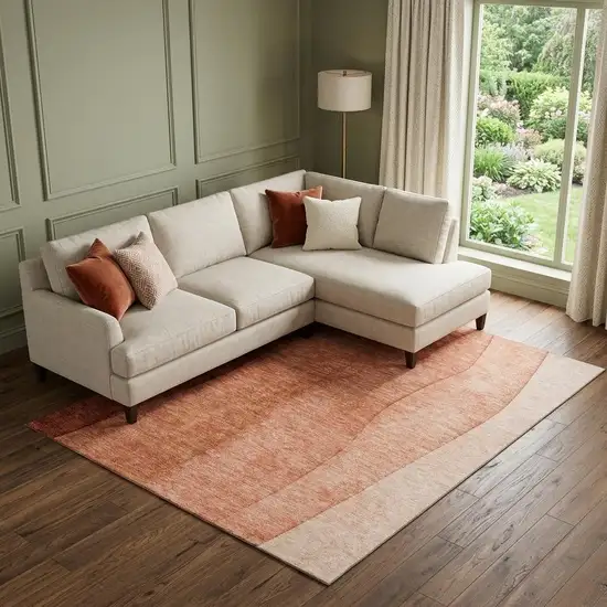 Rust And Ivory Ombre Washable Area Rug With UV Protection Photo 1