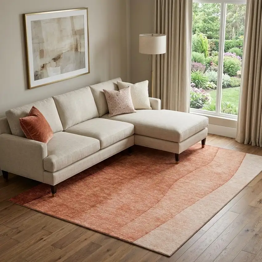 Rust And Ivory Ombre Washable Area Rug With UV Protection Photo 1