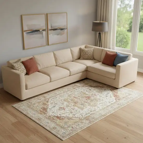 Rust And Ivory Oriental Distressed Area Rug Photo 1